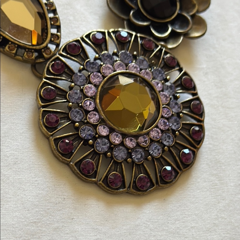 Park Lane Statement Necklace w/Original Box Gold Tine Rhinestone Floral Necklace - Picture 2 of 13